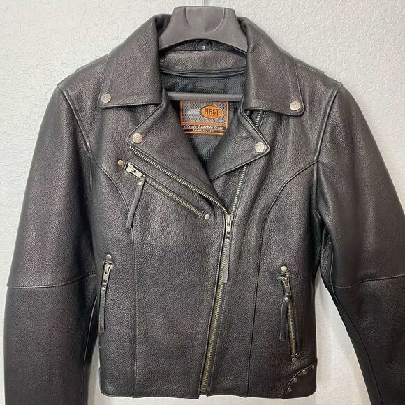 First Mfg. Co. Scarlett Star Motorcycle Leather Jacket Women’s Small Black - Picture 3 of 13